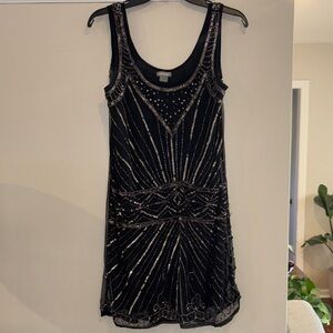Angie Black Mini Dress with Silver Beadwork